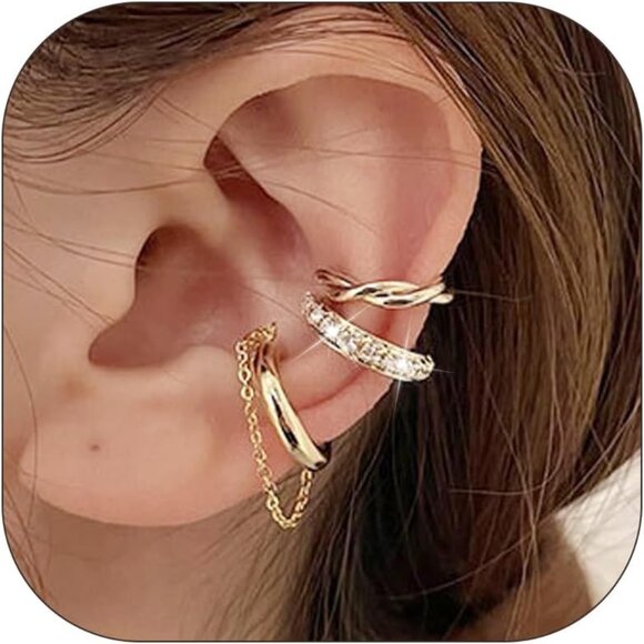 Gold Chain Non Piercing Rhinestone Star Clip on Earring Cartilage Jewelryt Gift - Picture 1 of 6